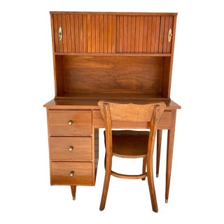 Vintage Desk With Removable Hutch and Chair - Set of 3 For Sale