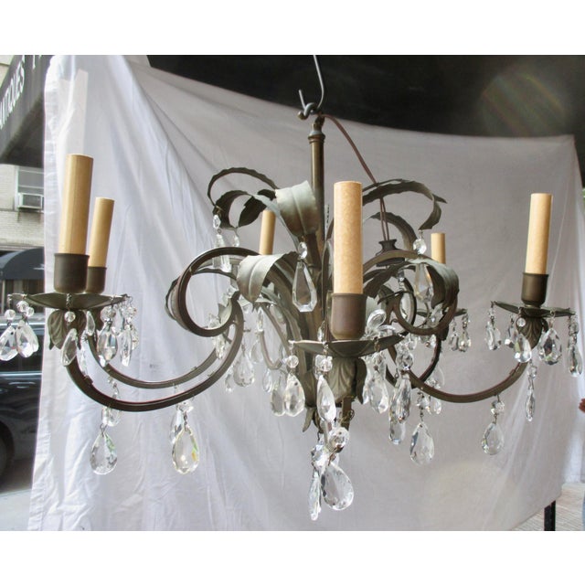 Metal Antique Tole 6 Arm Chandelier Circa 50s For Sale - Image 7 of 15