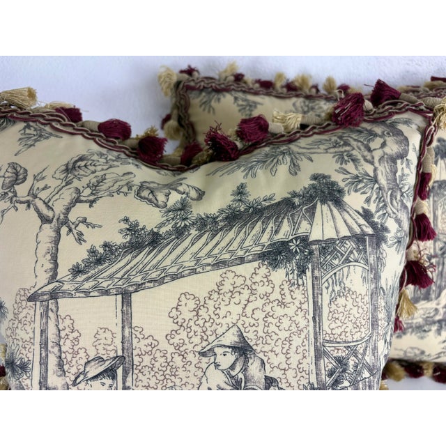 Schumacher Schumacher Chinoiserie Cotton Toile Pillows / a Pair. For Sale - Image 4 of 11