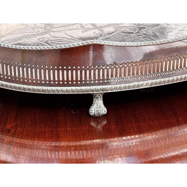 Large Silver Plate Gallery Drinks Tray with Equestrian Copper Engraving For Sale - Image 3 of 9