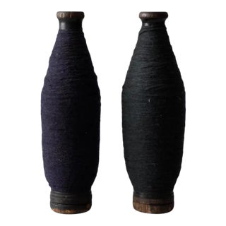 Antique Wood Spools With Thread - a Pair For Sale
