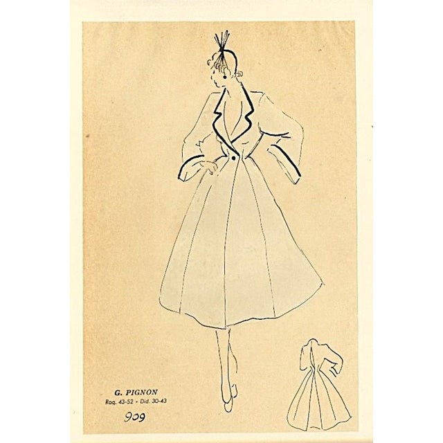 Mid-Century Modern 1940s Set of 2- Mid-Century French Original Fashion Drawings-Watercolor, Pen & Ink For Sale - Image 3 of 5