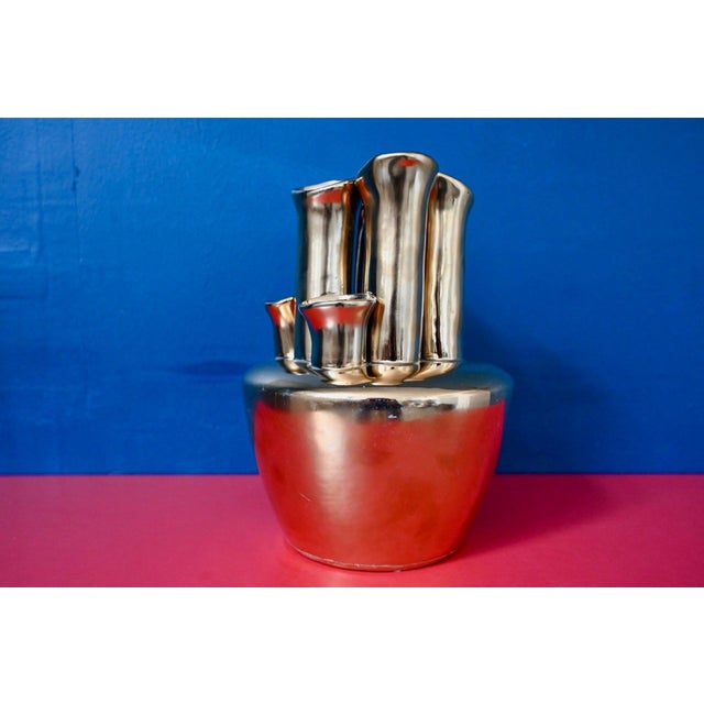 Dutch Gold-Plated Ceramic Multi-Flower Vase, 1990s For Sale - Image 9 of 9
