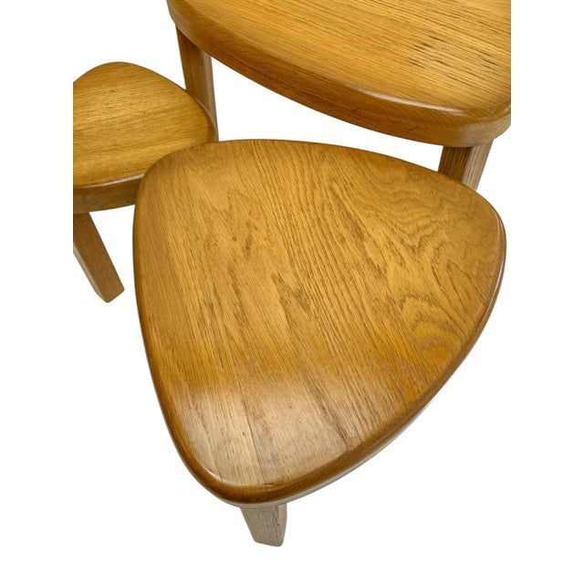 Triangular Oak Nesting Tables from Pierre Chapo, 1970s, Set of 3 For Sale - Image 10 of 12