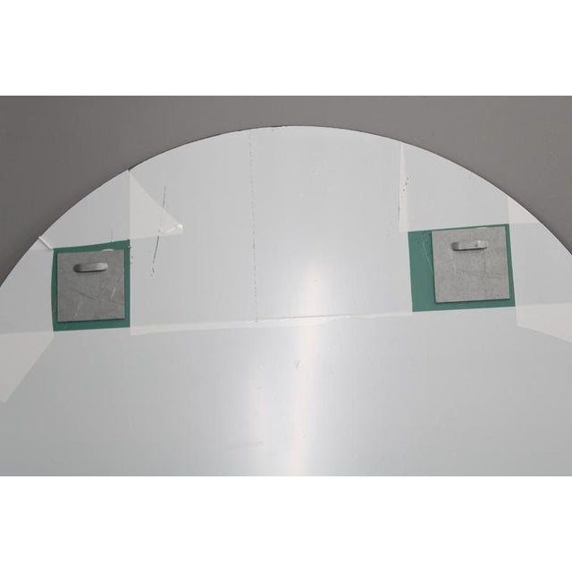 Glass Large Italian Smoke-Tinted Round Mirror with White Geometric Segment, 1980s For Sale - Image 7 of 9