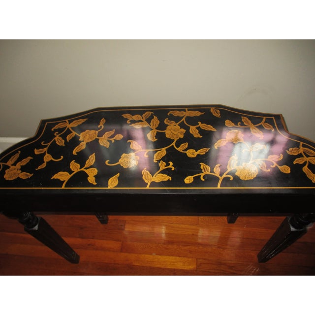 Black Vintage Maitland-Smith Style Art Nouveau Black With Gold Roses Wood Library / Console Table For Sale - Image 8 of 10