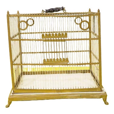 Metal Birdcage with Decorative Elements and Shaped Handle For Sale