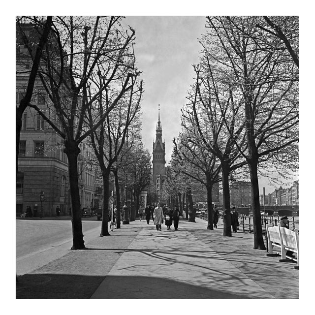 Taking a Walk at Alster to City Hall Hamburg, Germany 1938, Printed 2021 For Sale