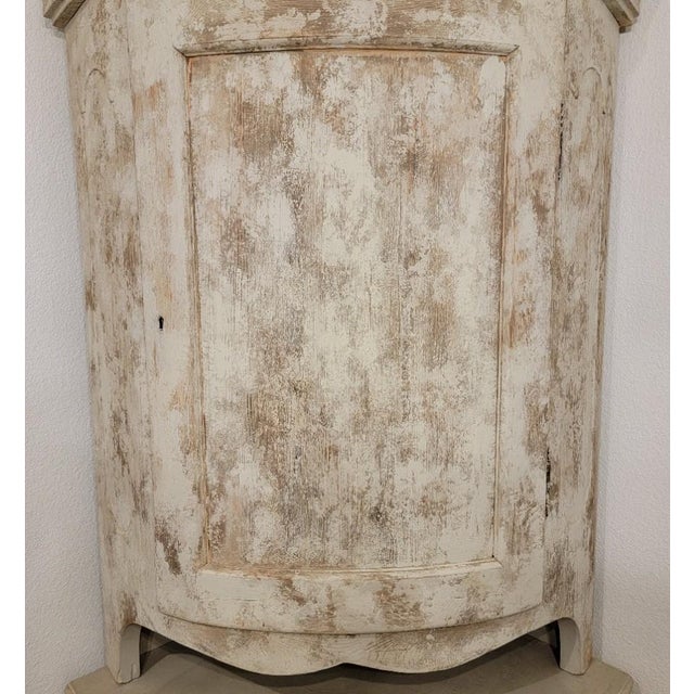 Wood Antique Swedish Corner Cabinet in Gustavian Style With Swans-Neck Style Top For Sale - Image 7 of 14