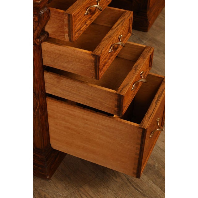 Exceptional Antique Quarter Sawn Oak Roll Top Desk With Carved 'Reading Hardware Co." Crest Panel For Sale - Image 18 of 18