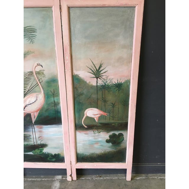 Hand Painted Folk Art Flamingo Motif Room Divider/Dressing Screen Chairish