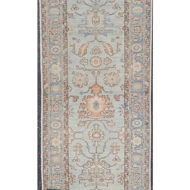 Traditional Hand-Knotted Tabriz Style in Light Blue Runner by Keivan Woven Arts, 3' X 17'8" For Sale - Image 3 of 14