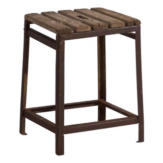 Vintage Industrial Stool in Pine Wood and Iron, Central Europe, 1950 For Sale