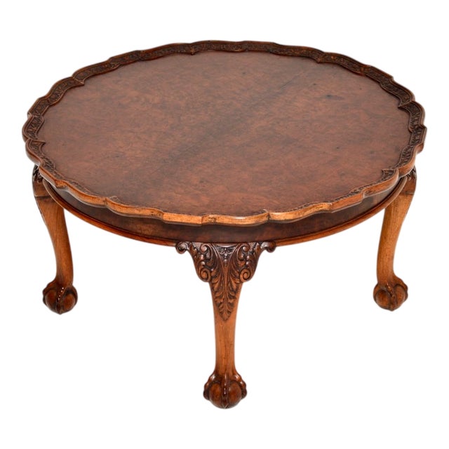 Antique Burr Walnut Pie Crust Coffee Table, 1920s For Sale