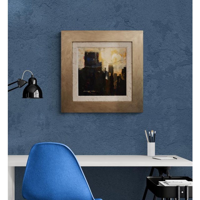 Textile Mid Sized Framed Square Abstract Landscape on Canvas. For Sale - Image 7 of 9