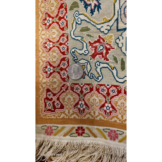Textile Hereke Silk & Gold Signed " Shafi Zareh " Master Weaver / Wall Hanging For Sale - Image 7 of 10