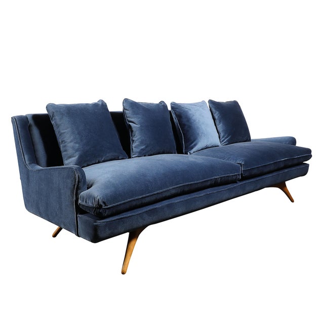 1950s Mid-Century Smoked Sapphire Velvet Sculptural Supported Sofa by Vladimir Kagan For Sale - Image 5 of 12