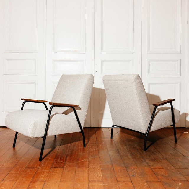 Pair of Rio armchairs, designed by Pierre Guariche and produced by the Belgian company Meurop, circa 1960. with its low,...