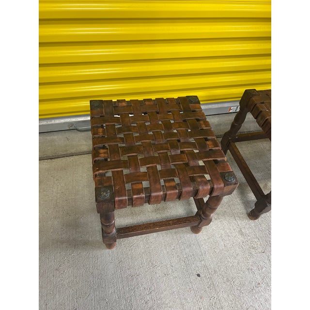 1970s Pair of Vintage Leather Strap Stools For Sale - Image 5 of 8
