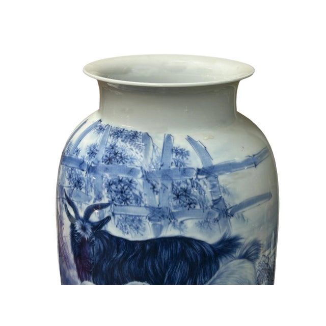 Chinese Blue White Handpaint San Yang Kai Tai Scenery Porcelain Vase For Sale - Image 12 of 14