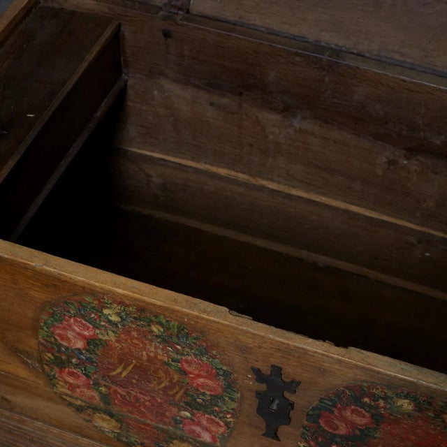 Original Painted Dowry Chest Trunk Dated 1700s For Sale - Image 4 of 5