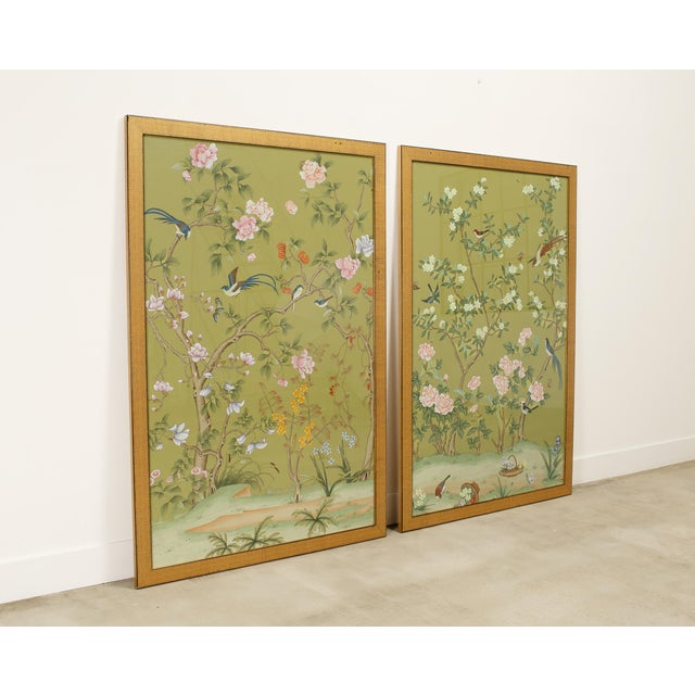 Chinoiserie Pair of Chelsea House Edgedale Chinoiserie Painted Silk Panels For Sale - Image 3 of 18