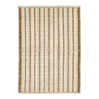 10 X 13 Modern Moroccan Style Beige Wool Rug – Vertical Diamond Stripes Design For Sale