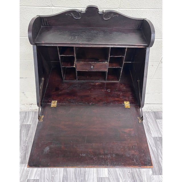 Antique Victorian Petite Secretary Desk With Storage and Key For Sale - Image 9 of 14