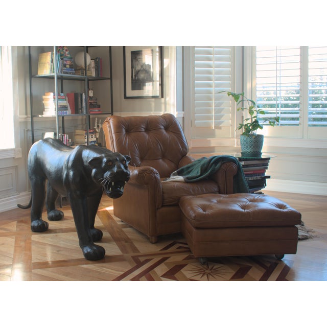 This striking life size panther has a commanding presence. Mouth slightly ajar in a scowl, exposed teeth, and piercing...