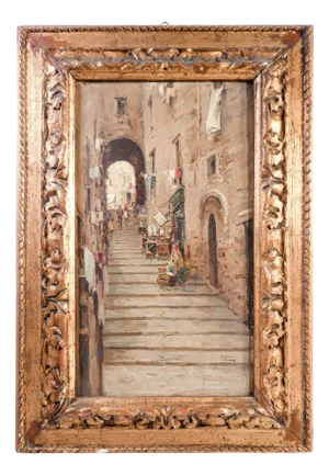 G. Pisani, Scala di Napoli, 1900, Oil on Canvas, Framed