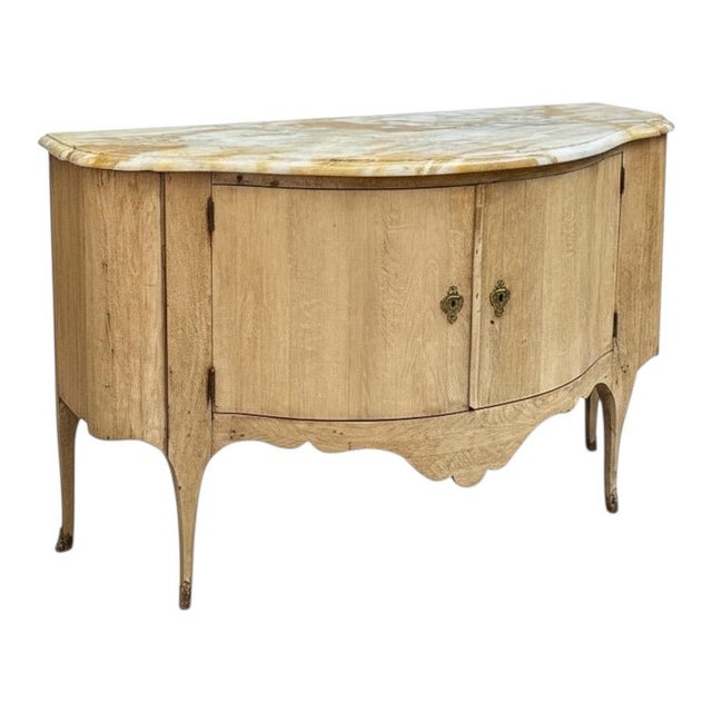 Wood 19th-C. French Louis XV Cerused Oak Marble Top Demilune Buffet / Cabinet / Chest / Sideboard - Swedish Styling For Sale - Image 7 of 7