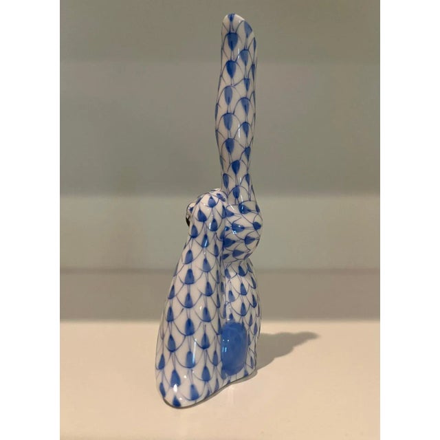 Herend Herend Blue Fishnet With 24k Gold "One Ear Up" Rabbit Figurine For Sale - Image 4 of 5