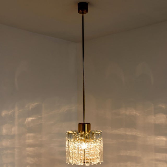 Round Textured Clear Glass Pendant Lamp from Doria, 1960s For Sale - Image 4 of 18