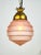 1930s Antique Dutch Soft Pink Etched Ribbed Glass Globe Pendant Light with Brass Gallery, 1930s For Sale - Image 5 of 6