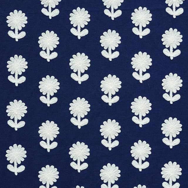 Sample - Schumacher Paley Embroidery Fabric in Blue For Sale