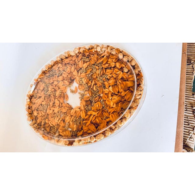 Asian Plastic Oval Tray with Embedded Dried Flowers and Leaves, 1970s For Sale - Image 4 of 12