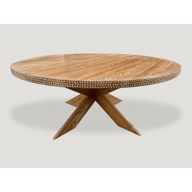 Andrianna Shamaris Round Shell Inlaid Teak Wood Dining Table For Sale - Image 13 of 18