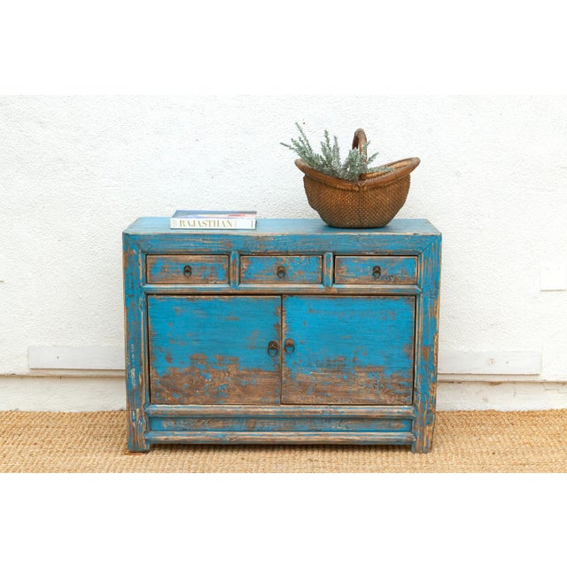 Wood Charming Vintage Cerulean Asian Sideboard For Sale - Image 7 of 7