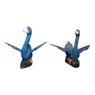 Balinese Carved and Painted Ducks from John Volk's Estate - a Pair For Sale