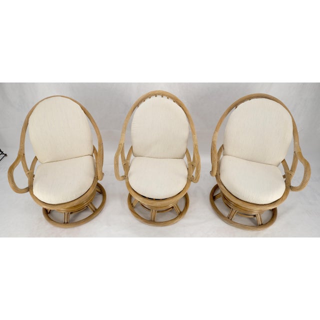 Set of Three Rocking Twisted Rattan Reed Oval Back Arm Lounge Chairs c1970s For Sale - Image 6 of 10