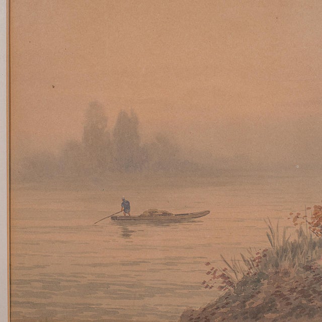 Pair of Vintage Landscape Paintings, Oriental, Watercolour, Art, Mid Century For Sale - Image 6 of 12