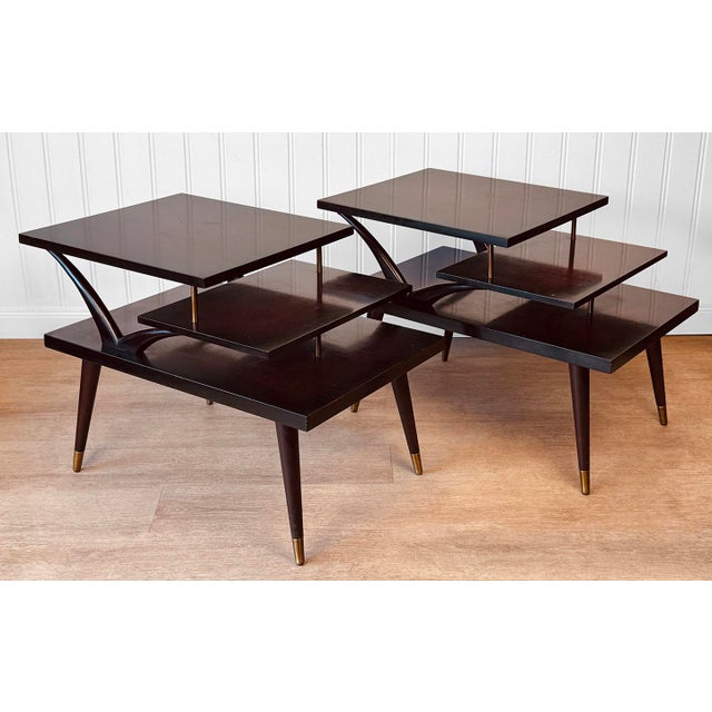 1950s Mid-Century Mahogany Sunburst Bentwood 3-Tier End Tables - A Pair For Sale - Image 5 of 13