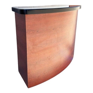 Bespoke Modernist Curved Walnut Dry Bar W/ Black Lacquer Top For Sale