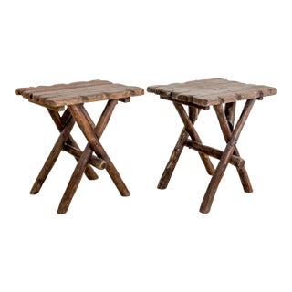 1990s Rustic Moroccan X-Base Side Tables For Sale