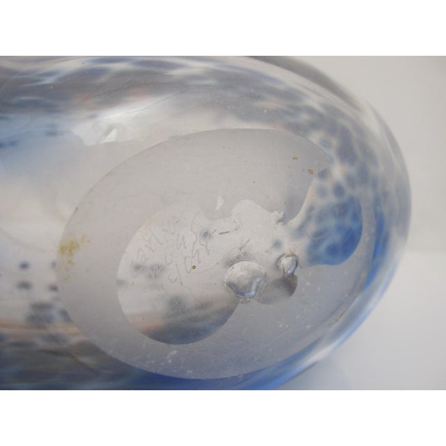 Donald Carlson Pacific Nw Blue Green Studio Art Glass Spherical Vase For Sale - Image 10 of 10