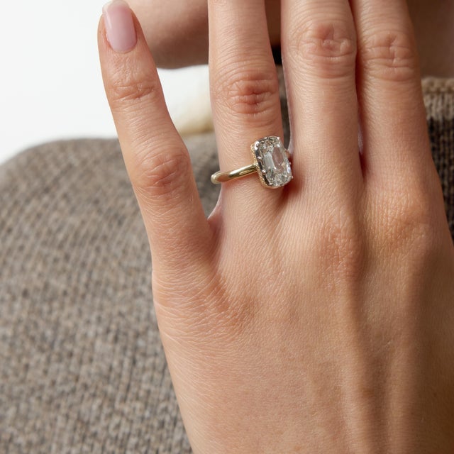 Mid 20th Century Mid 20th Century Gia 1.81 Carat Elongated Old Mine Cut Diamond 18k Yellow Gold Engagement Ring, Size 6.25 For Sale - Image 5 of 7