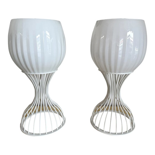 Pair of Lamps Cup Murano Glass and White Metal by Vistosi, Italy, 1990s For Sale