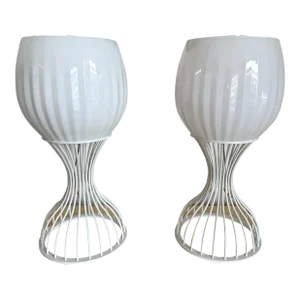 Pair of Lamps Cup Murano Glass and White Metal by Vistosi, Italy, 1990s