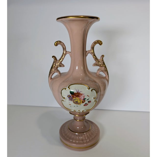 This is a set of two St. Regis American porcelain vases in a pink floral design, measuring 12 inches in size. These large...