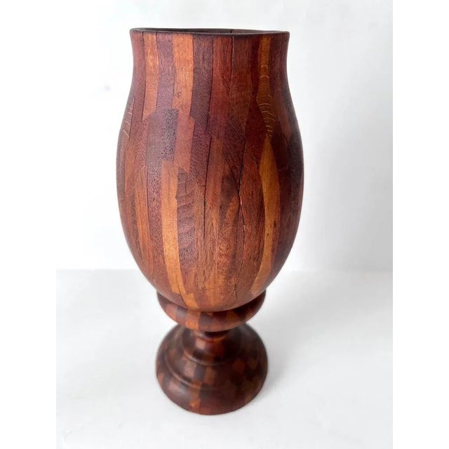 Folk Art Treenware Vase or Urn of Inlay Wood For Sale - Image 4 of 11